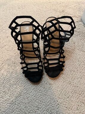 New York & Company Black Cage-Strap High Heel Sandals